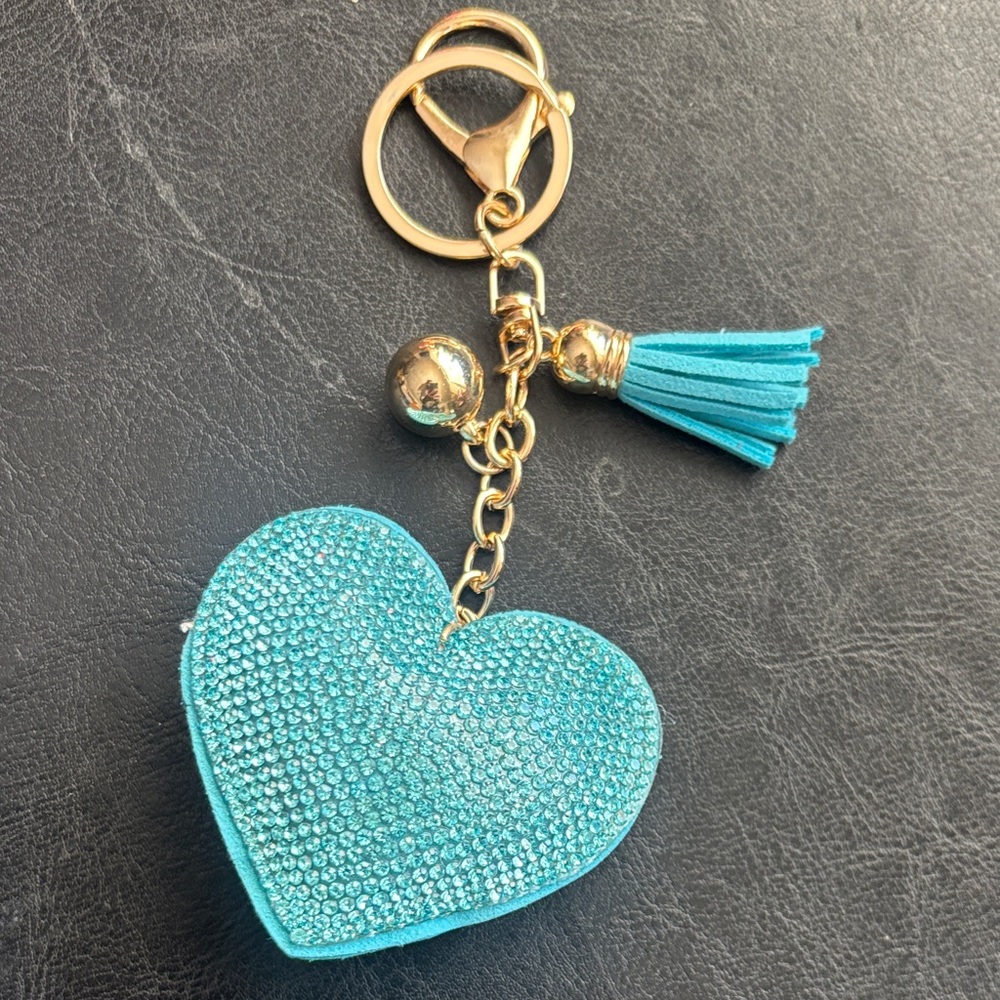 Turquoise Heart bag Charm Keychain with Gold Accents